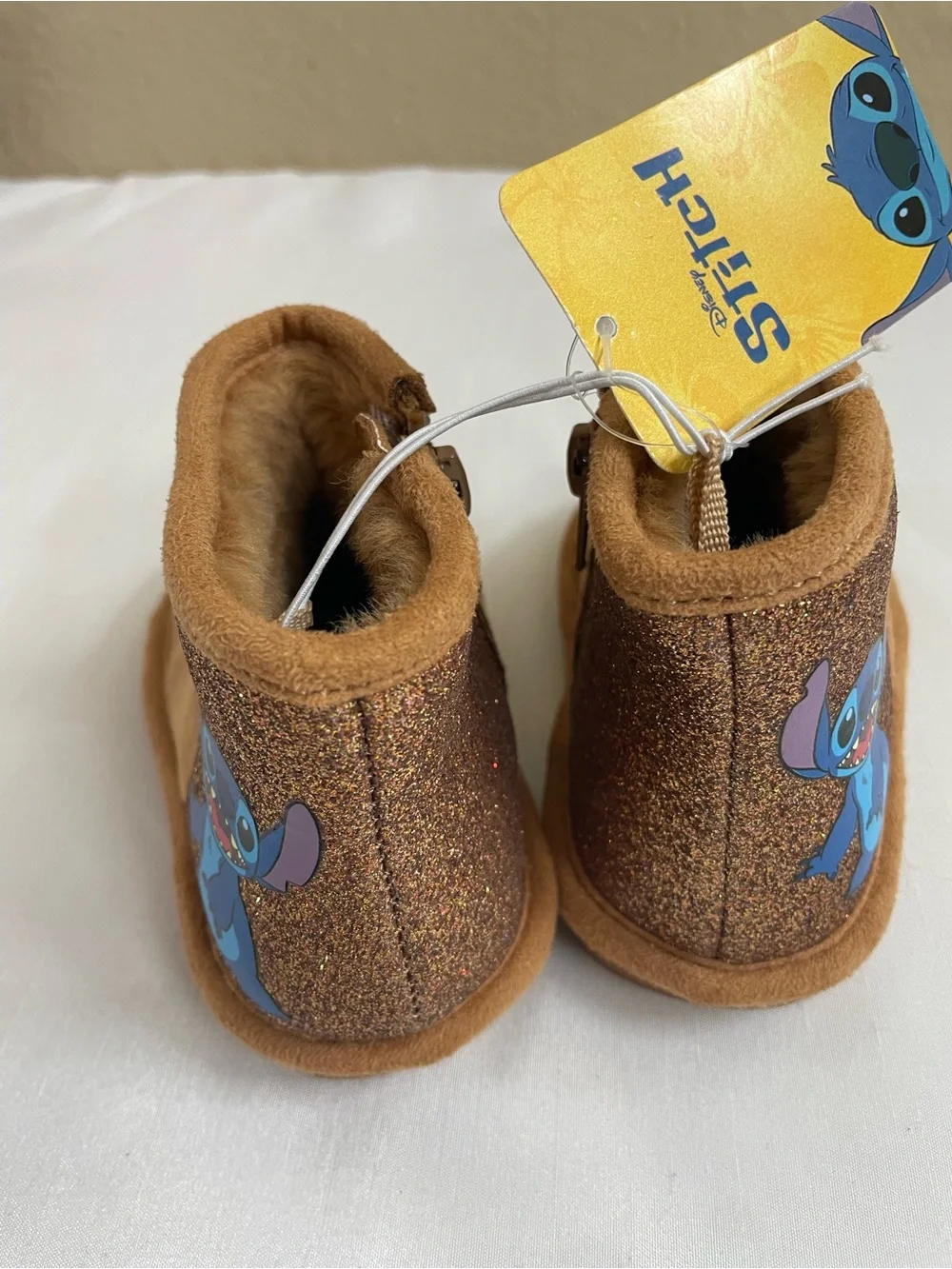 Disney Lilo & Stitch Toddler Faux Suede Boots Brown Glitter Size US 5